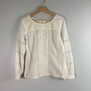 Free People 100% Cotton Embroidered Lace Peasant Blouse